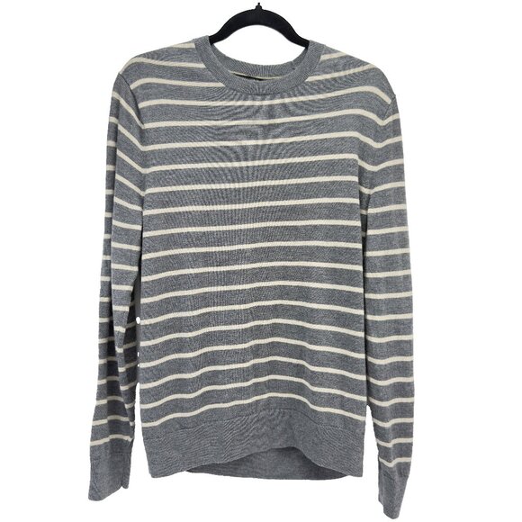 BANANA REPUBLIC Italian Merino Wool Baruffa Striped Gray Crewneck Sweater Size M - Picture 1 of 6